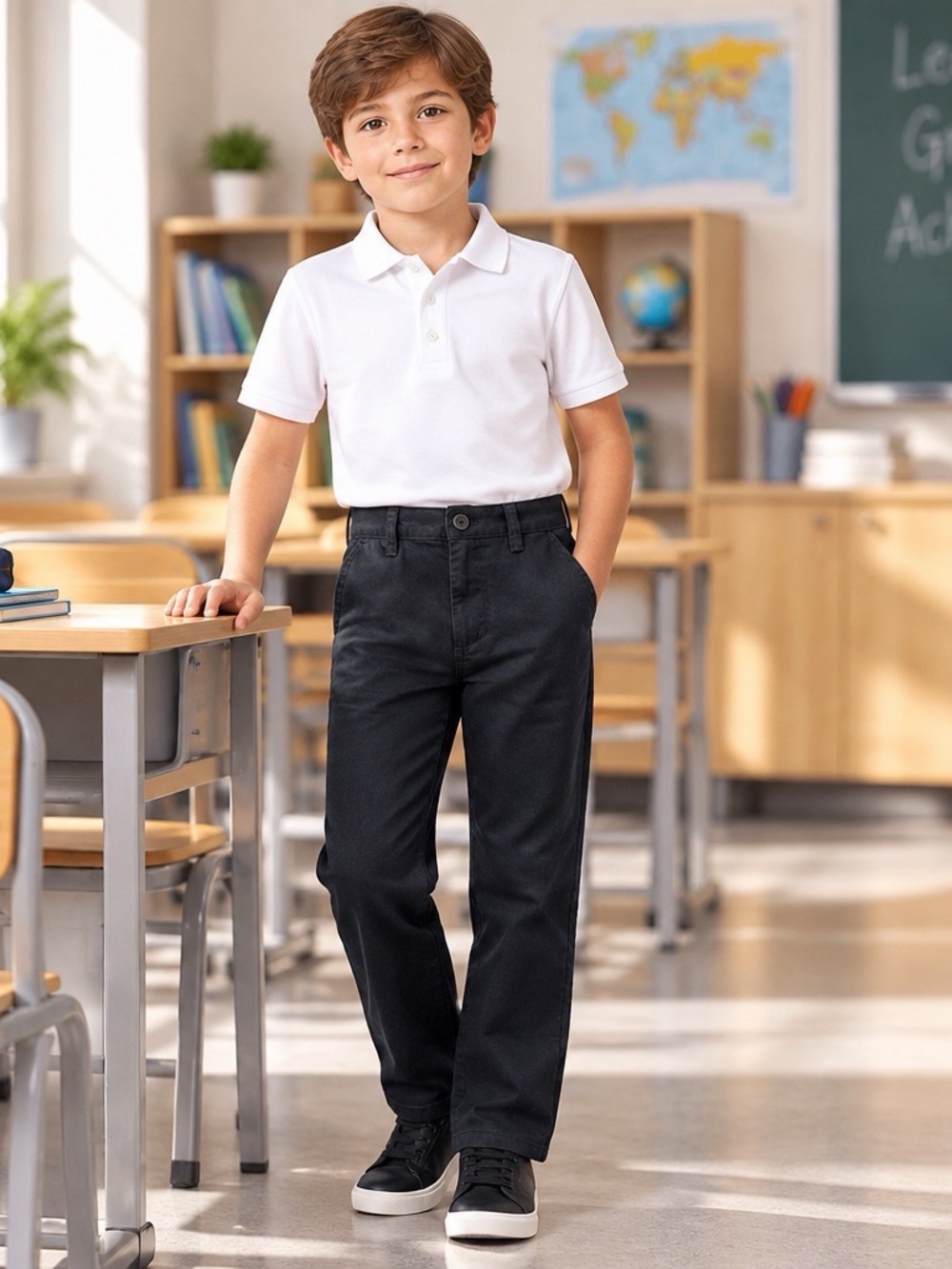 NWT Gap Kids Boys Black Chino Pants Size 8 Adjustable Waist School Uniform